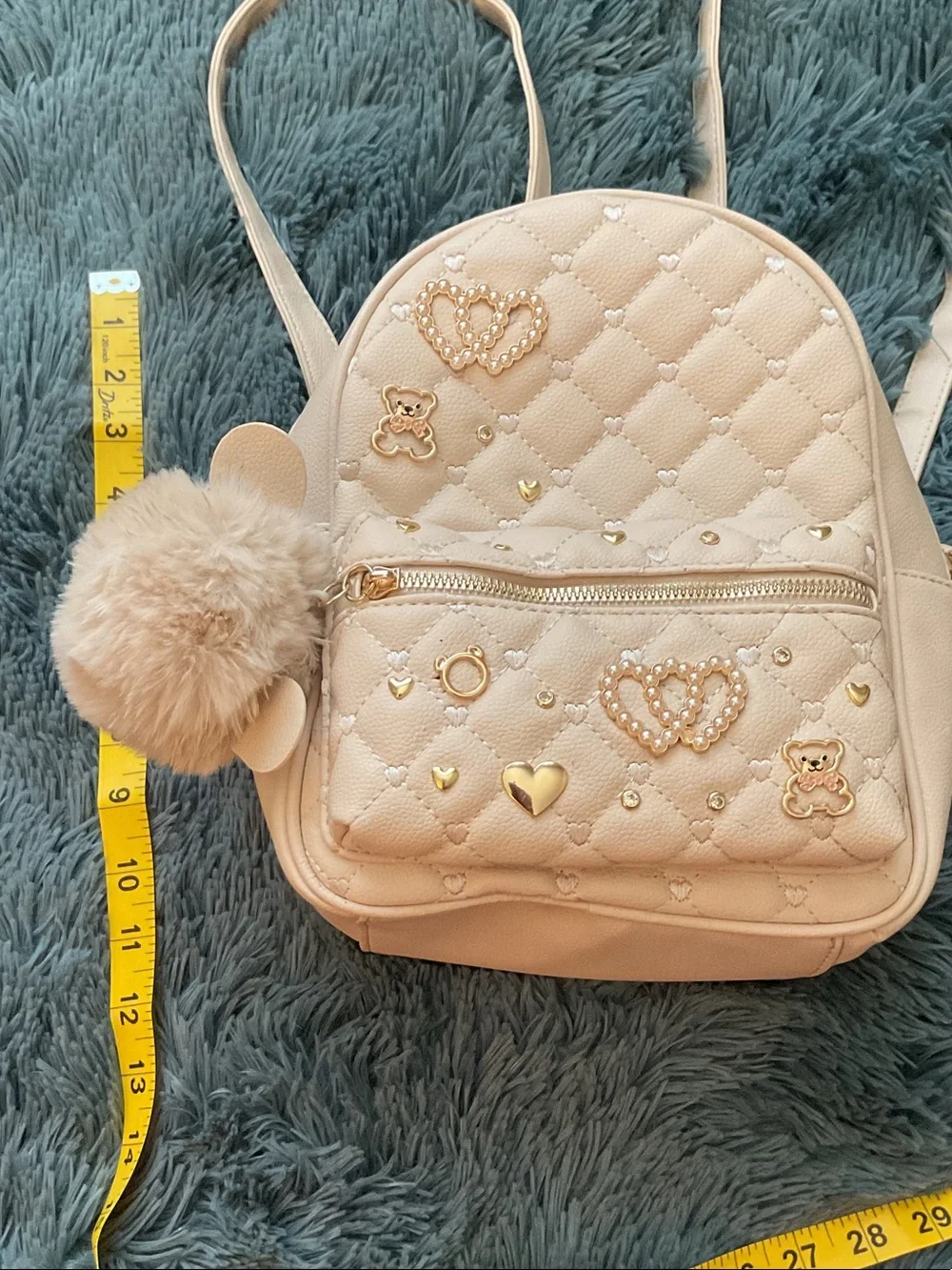 Under One Sky Cream Quilted Heart & Teddy Mini Backpack